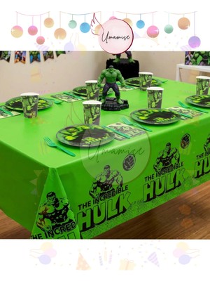 Umamiçe Hulk Doğum Günü Parti Seti - Masa Örtüsü + 8'li Tabak Bardak