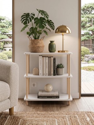 tridihome Modern Minimalist 3 Raflı Kitaplık Ahşap Ayaklı Çok Amaçlı Dekoratif Salon Ofis Düzenleyici Raf