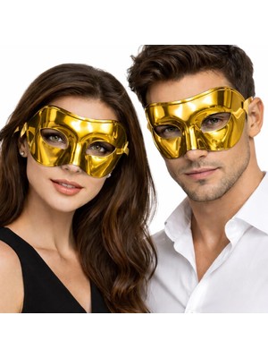 TeknoKapsül Metalize Parlak Parti Maskesi Altın Gold Renk 16X7 cm