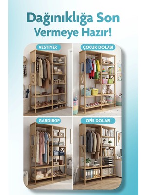 tridihome Çocuk Odası Açık Gardırop Askılı Raflı Mdf Kıyafet Dolabı Organizer Düzenleyici