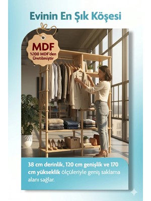 tridihome Açık Gardırop Askılıklı Çok Amaçlı Mdf Raflı Kıyafet Dolabı Organizer Şık Tasarım