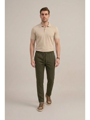 Braccas Erkek Haki Slim Fit Lastikli Bel Bağcıklı  Jogger Pantolon