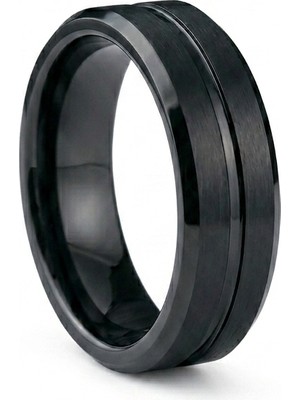 Celikchi Erkek Siyah Çizgi Detay 6 mm Tungsten Yüzük