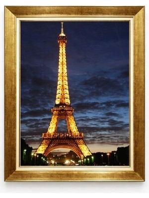 Tablore Eyfel Kulesi Paris Manzaralı Altın Çerçeveli Kanvas Tablo