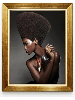 Tablore Egzotik Afrikalı Kadın Portre Tablosu Altın Çerçeveli Modern Sanat Duvar Dekoru