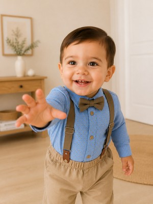 tinytrends Erkek Bebek %100 Pamuk Zıbın Gömlek Salopet Takım Elbise Düğün Mevlüt