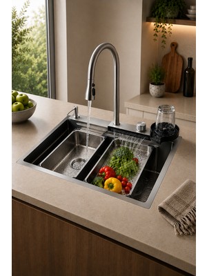 Banyo Master Şelale Musluklu Armatürlü Eviye Seti Mutfak Evyesi 75 X46 cm