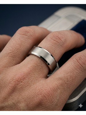Celikchi Erkek Gümüş Renk Detay 6 mm Tungsten Yüzük