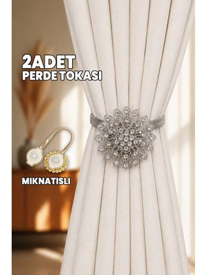 Destpak 2 Adet Perde Tokası - Mıknatıslı - Çiçek Motifli - Perde Tutacağı - Perde Tutucu