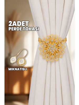 Destpak 2 Adet Perde Tokası - Mıknatıslı - Çiçek Motifli - Perde Tutacağı - Perde Tutucu