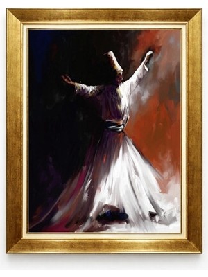 Tablore Mevlana Semazen Temalı Yağlı Boya Görünümlü Çerçeveli Tablo