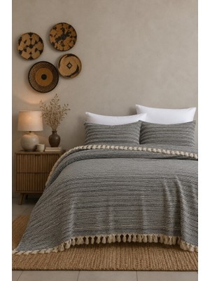 Mulberry King Size Dokuma Pike Takımı 240X260 cm 2 Yastık Kılıflı Saçak Detaylı Örtü Seti