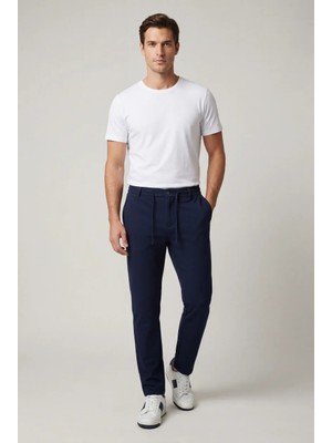 Braccas Erkek Lacivert Slim Fit Beli Yarım Lastikli Bağcıklı Yumuşak Tuşeli Jogger Pantolon