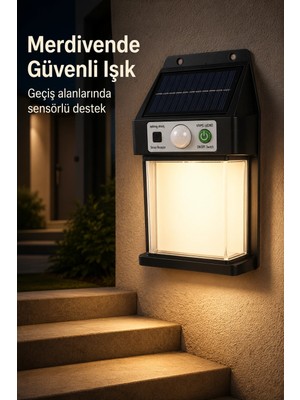 İlanib Ticaret Güneş Enerjili Sensörlü Solar Aplik Dış Mekan Kapı Bahçe Balkon Garaj Duvar Işığı