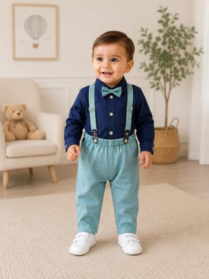 tinytrends Erkek Bebek %100 Pamuk Zıbın Gömlek Salopet Takım Elbise Düğün Mevlüt