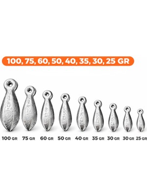 Ek Av Ekipmanları Tam Set Olta Kurşunu Dip Takımı Armut Kurşun Toplamda 400 Gr.
