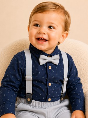 tinytrends Erkek Çocuk Gentleman Ceketli Papyonlu 4'lü %100 Pamuk Takım Elbise