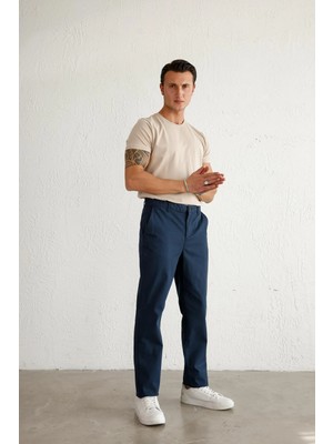 Braccas Erkek Armürlü Slim Fit Lacivert Pantolon