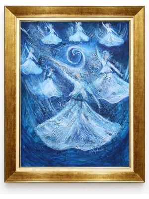 Tablore Semazenler Akrilik Dokulu Modern Mavi Çerçeveli Kanvas Tablo