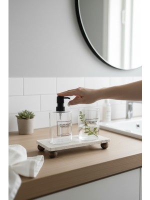 Akayev Traverten 23X12 cm Ahşap Boncuk Ayaklı Yağdanlık ve Sıvı Sabunluk Standı
