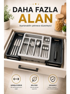 Fevito Sürgülü Ayarlanabilir Kaşıklık Organizer | Çekmece Içi Düzenleyici S-10555