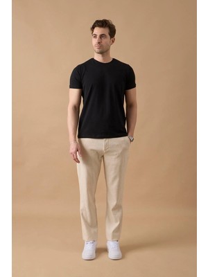 Braccas Erkek Bej Slim Fit Keten Karışımlı Çizgili Pantolon