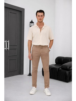 Braccas Erkek Vizon Slim Fit Bağcıklı Chino Pantolon