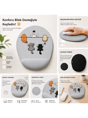 Hamiki Yaramaz Kediler Bilek Destekli Mouse Pad Ergonomik Kaymaz Taban Mousepad Fare Altlığı