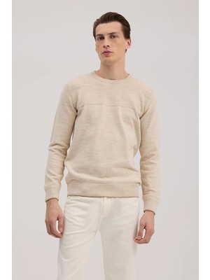 Jakamen Bej Slim Fit Bisiklet Yaka Triko