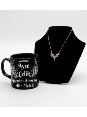 As Gift Anneler Gününe Özel  Baskılı Siyah Kupa Bardak & Mikail Kolye Hediye Seti (Model 1)