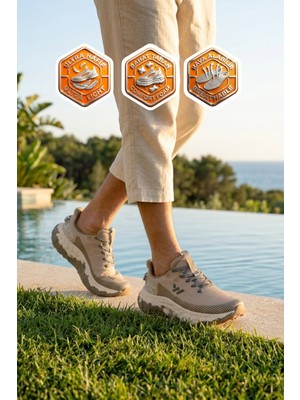 Walkway Bej Fileli Hafızalı Taban Unisex Spor Ayakkabı