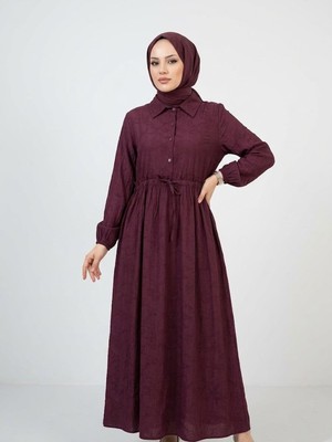 Miostil Bel Fırfır Detay Yarım Pat Elbise-Bordo