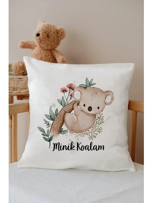 Lilabio Isme Özel %100 Pamuk Çocuk Odası Kırlent Kılıfı -Koala