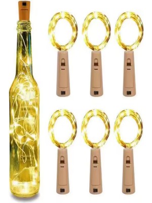 BENCEAL 6'lı Set Mantar Tıpa Tasarımlı Pilli Peri LED Cam Şişe Kavanoz Dekoratif LED Aydınlatma Süsleme