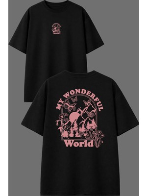 Vsrn My Wrld Tasarım Ön Arka Baskılı Siyah Oversize T Shirt