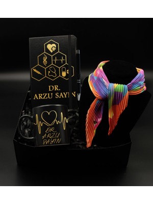 As Gift 14 Mart Tıp Bayramı - Sağlık Çalışanlarına Özel Baskılı Ajanda Defter & Siyah Kupa & Fular & Tükenmez Kalem Hediye Seti