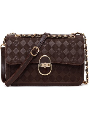 Derimod Kadın Kahverengi Zincir Askılı Baskılı Çapraz Çanta 26SBD201826