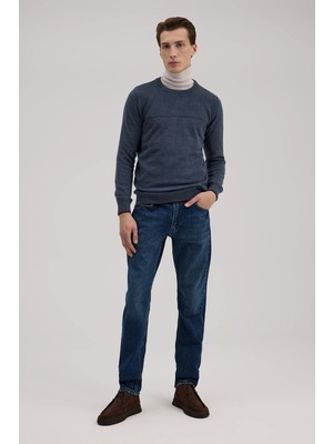 Jakamen Indigo Slim Fit Bisiklet Yaka Triko