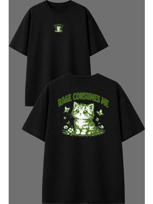 Vsrn Rage Consumes Me Tasarım Ön Arka Baskılı Siyah Oversize T Shirt