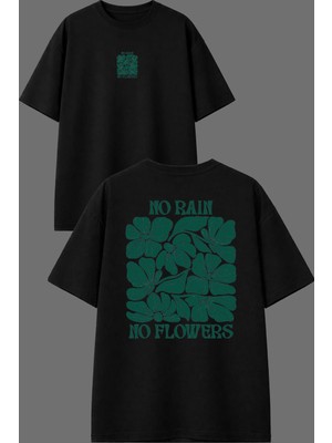 Vsrn No Flowers Tasarım Ön Arka Baskılı Siyah Oversize T Shirt
