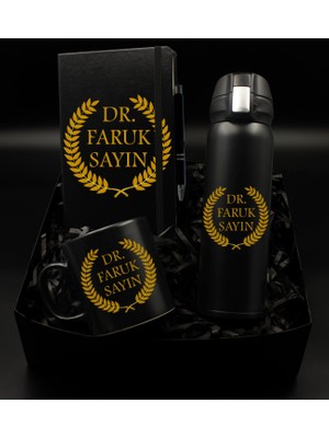 As Gift 14 Mart Tıp Bayramı - Sağlık Çalışanlarına Özel Baskılı Ajanda Defter & Kalem & Siyah Çelik Termos & Siyah Kupa Hediye Seti