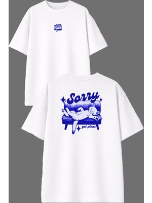 Vsrn Sorry Got Plan Tasarım Ön Arka Baskılı Beyaz Oversize T Shirt