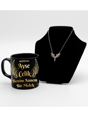 As Gift Anneler Gününe Özel  Baskılı Siyah Kupa Bardak & Mikail Kolye Hediye Seti (Model 2)