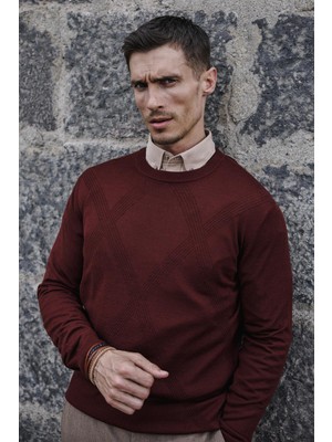 Jakamen Kiremit Slim Fit Desenli Bisiklet Yaka Triko