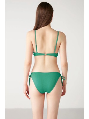 Kom Lurusa Kendinden Dokulu Boncuklu Destekli Bikini Yeşil