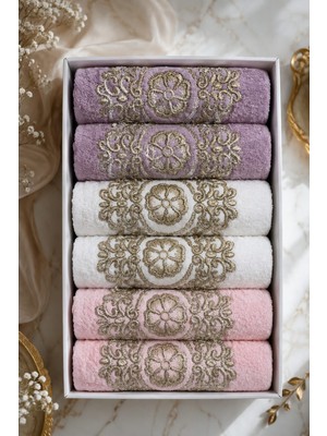 Mela Home %100 Pamuklu Dantelli Güpürlü Nakışlı/işlemeli Çeyizlik Lüks Kutulu Havlu Seti 50X90 cm