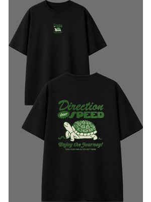 Vsrn Enjoy The Journey Tasarım Ön Arka Baskılı Siyah Oversize T Shirt