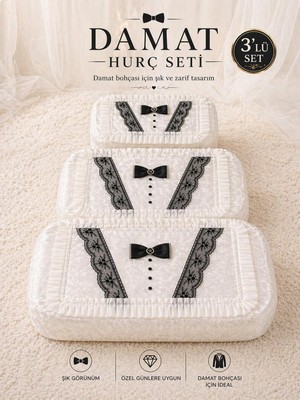 Higliving  Zerafet Serisi 3’lü Damat Figür Fransız Güpür Çeyizlik Hurç Seti 60X40 50X40 40X30 cm