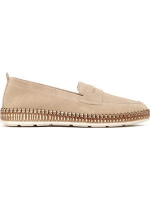 Derimod Kadın Bej Süet Deri Loafer 26PFD501210