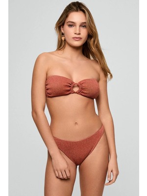 Kom Raigha Simli Kumaş Aksesuar Detay Bikini Takımı Taba